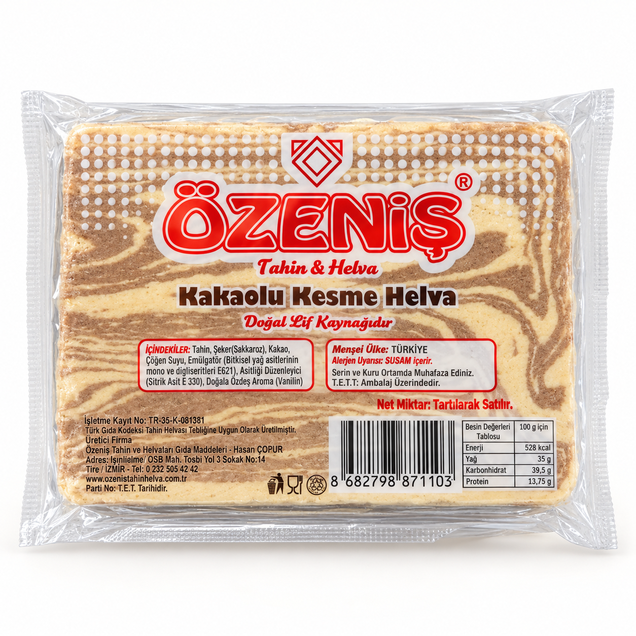 ca857b48-4b10-4eec-adb4-09e197b35456 Özeniş kakaolu kesme helva 500g - Görsel 1